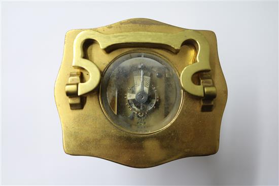 A brass carriage timepiece by Rosen and Co Calcutta height 12cm